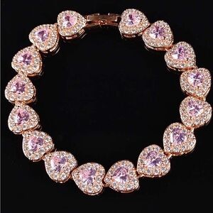 New Gold Plated Rose Gold Heart-Shaped Pink Stone Bracelet